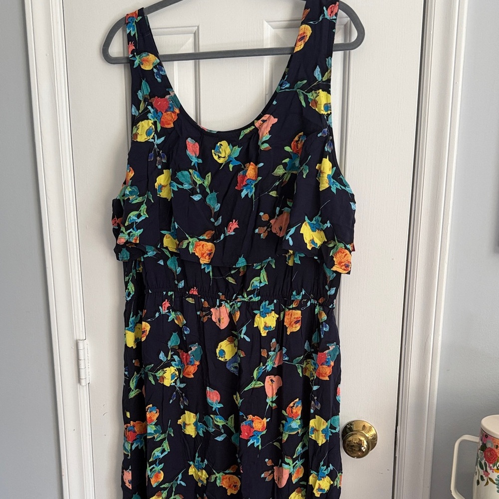 Merona Navy Floral Dress with Yellow & Coral Flowers